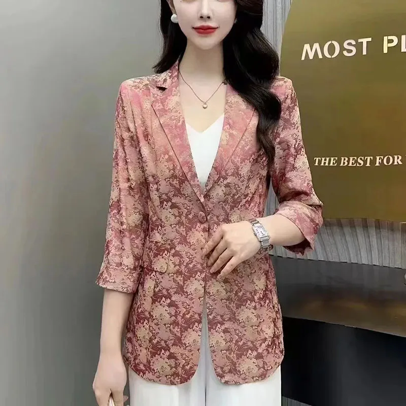 

New Chinese Jacquard Suit Jacket Design Sense Young Mother's Summer Shirt Printing Temperament High-grade Loose Casual Jacket