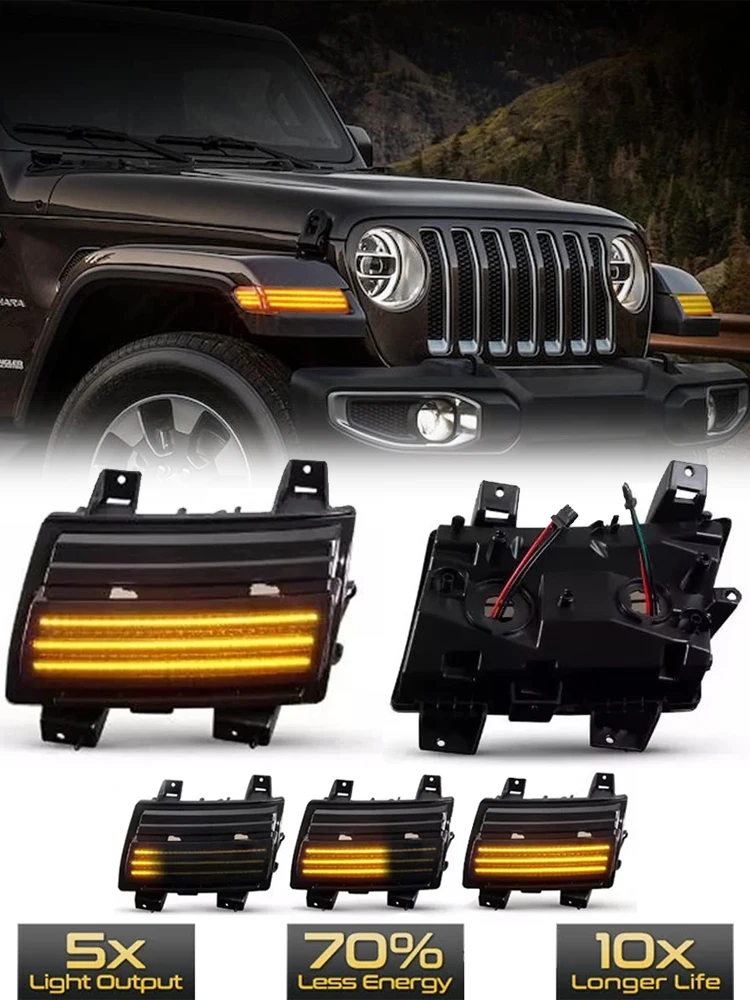 kierunkowskaz LED Repeat Blinker Front Fender Light dla Jeep Wrangler JL 2018-2021 Side Marker Turn Signal Dynamic Amber DRL Parking Stop Lamp — 2