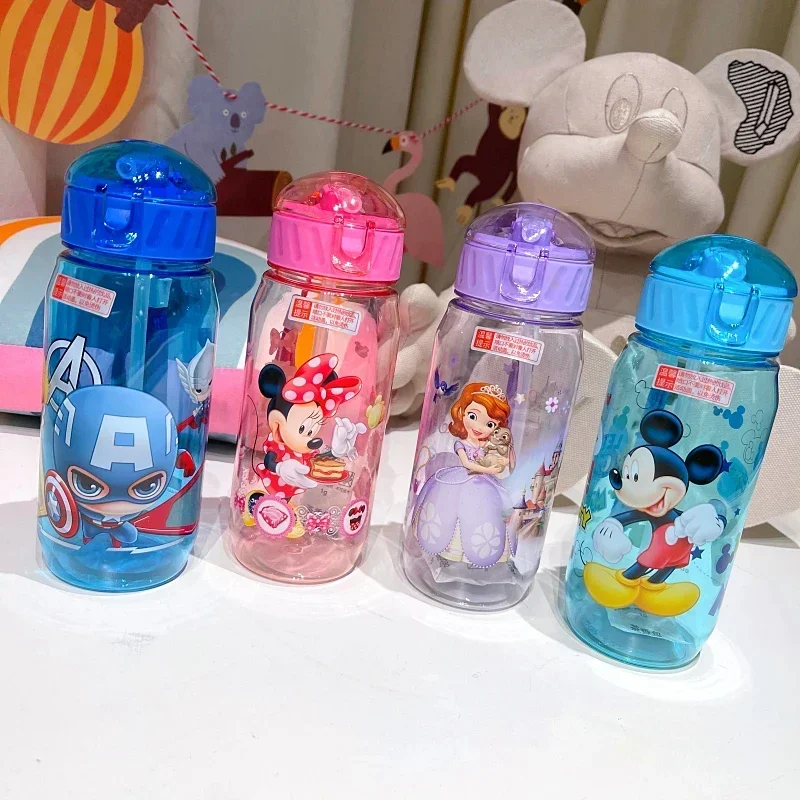 Disney Cartoon Cup Children's Plastic Water Straw Cup Drinking Cup Student Portable Water Bottle MIkey Minnie Mouse 450ML