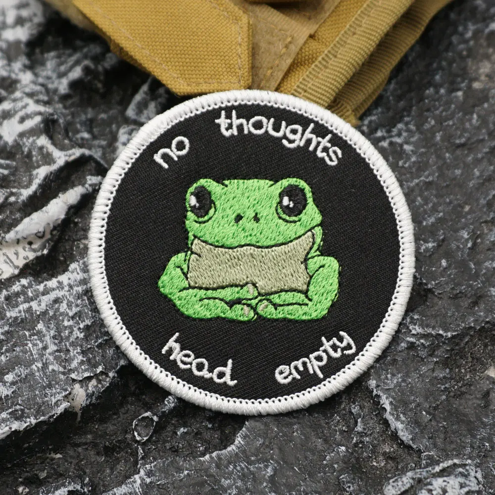 NO THOUGHTS HEAD EMPTY Embroidered Patch with merrow border, Sewable Applique for Clothing and Backpack Accessories