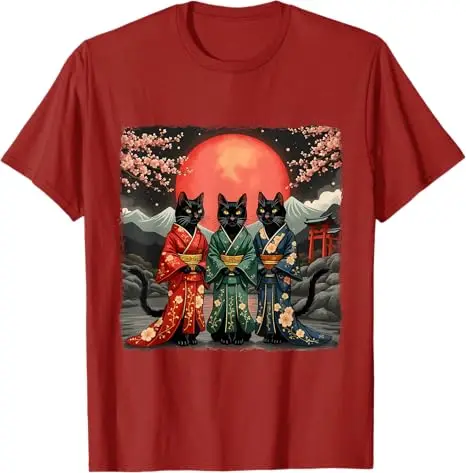 مضحك القط الجيشا انمي ياباني لطيف كيتي Kawaii الفن تي شيرت أنيق اليابان كيمونو القط الكرتون الجرافيك المحملة Y2k الملابس الجمالية