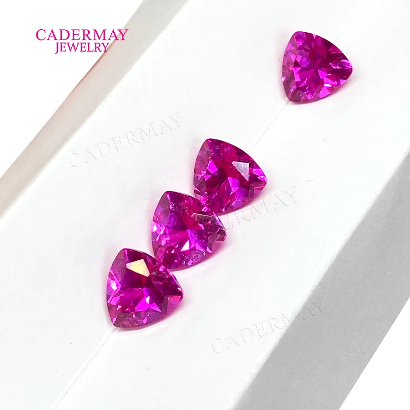 

Rose Pink Synthetic Ruby Inclusions 4mm-12mm Trillion Shape Rose Pink Lab Grown Ruby Loose Gemstones For Jewelry Making