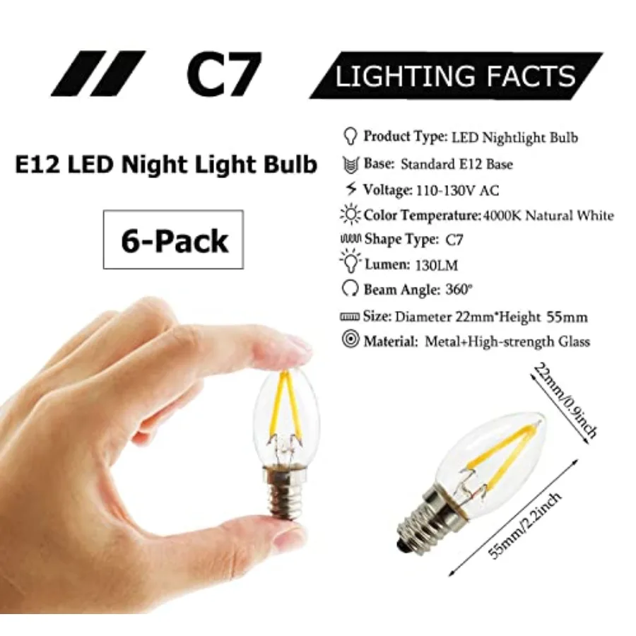 E12 Candelabra Led Night Light Bulbs, 1.5W E12 C7 Led Replacement Christmas Light Bulb for Himalayan Salt Lamp, Christmas Outdo