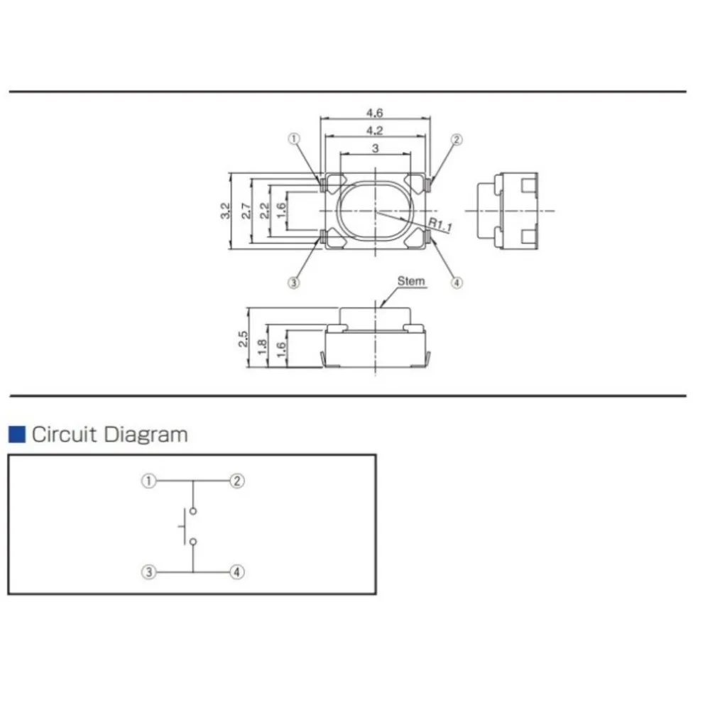 20Pcs 500GF±80GF High-strength Black Button Patch 4 Feet 3*4*2.5 Tact Switch Micro Button Switch