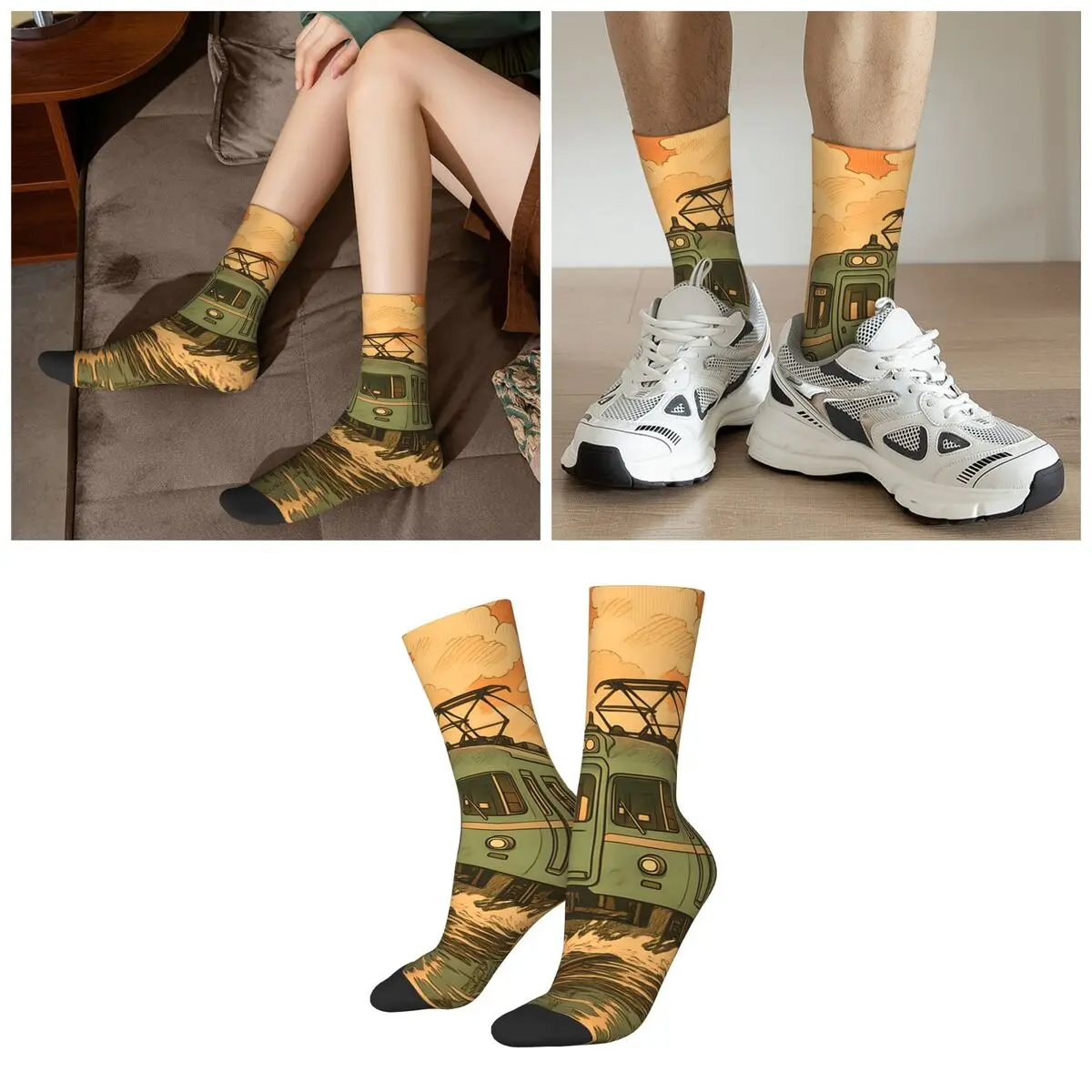 Vintage Train Reflects In The River And Water Socks Harajuku Super Soft Stockings All Season Long Socks for Valentine's Day Gift