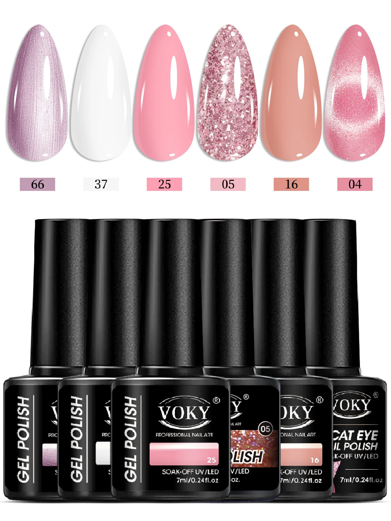 Zestaw lakierów hybrydowych VOKY, 6 kolorów, 7 ml, domowy płyn do usuwania lakierów hybrydowych LED do manicure w domu, odpowiedni do samodzielnego manicure.
