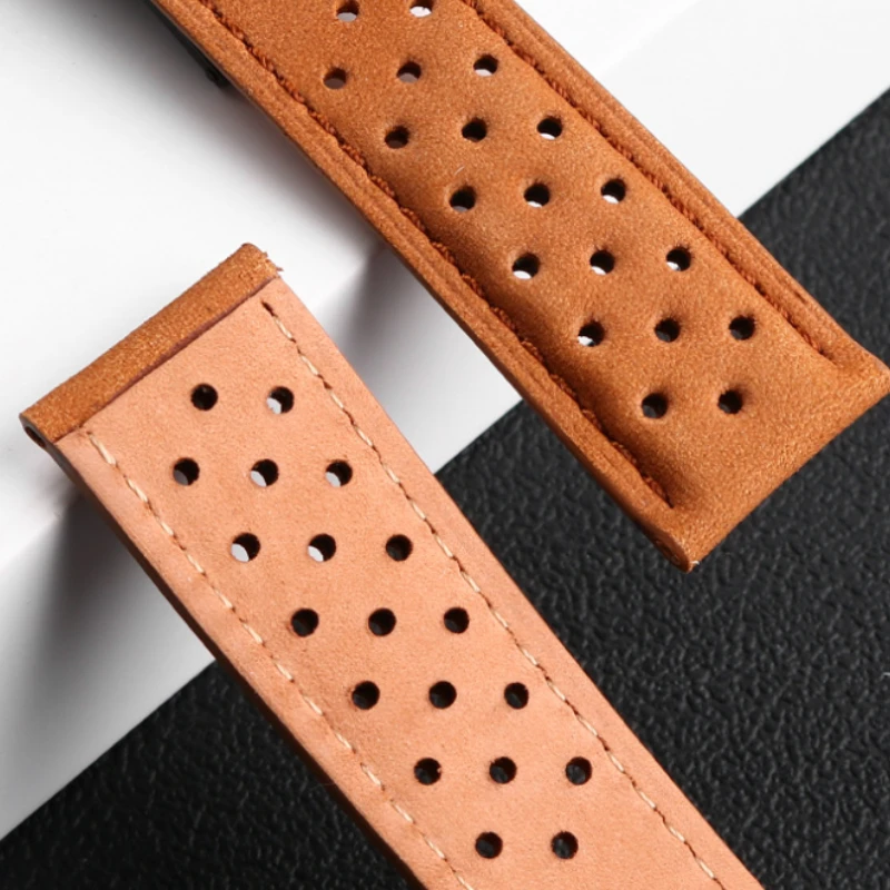 20 22 24mm Cowhide Leather Bracelet for TAG HEUER CARRERA Monaco Series Frosted Genuine Leather Watchband Wristbelt Brown Band