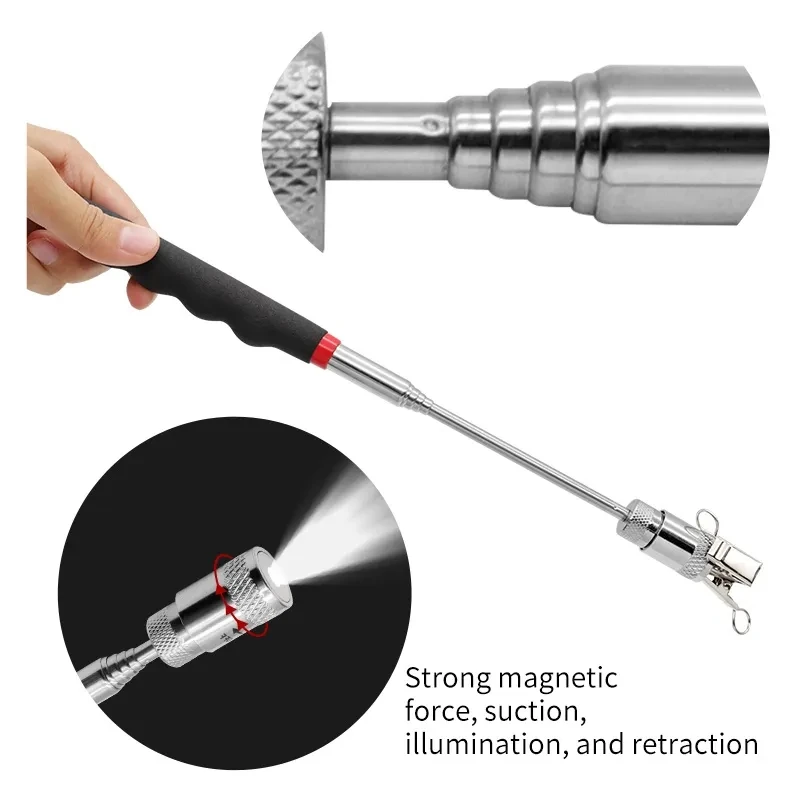 Imagem -04 - Ferramentas de Coleta Magnética Telescópica Ajustável Magnet Grip Caneta Longa Vara Magnética com Luz Led