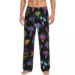 Custom Printed Men's Psychedelic Mushrooms, Bright Color Shrooms Pajama Pants Sleepwear Sleep Lounge Bottoms with Pockets