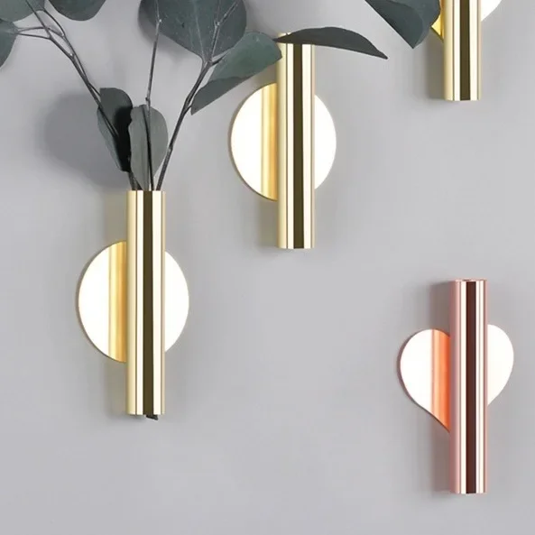 1PCS Rose Golden Vase Wall Holder Stainless Steel Fake Flowerpot Wedding Decor Holder Living Room Wall Mirror Vase Home Decor