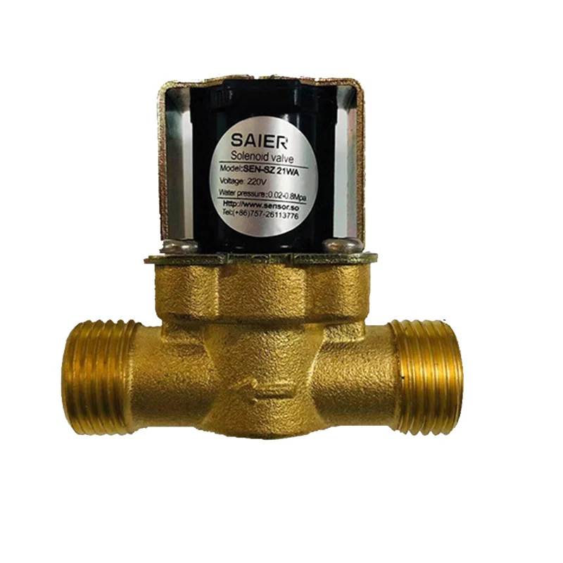 Latão Sensor válvula solenóide, Duplo Inner Outer Tooth Inlet, Gás Inlet and Drain Valve, Water Pipe Inlet, G1, 2, 4-Point