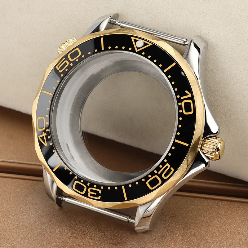 

For Seamaster 300 Silver Gold Case NH35 Stainless Steel Watch Case Sapphire Crystal fit NH35 NH36 Mechanical Movement Waterproof