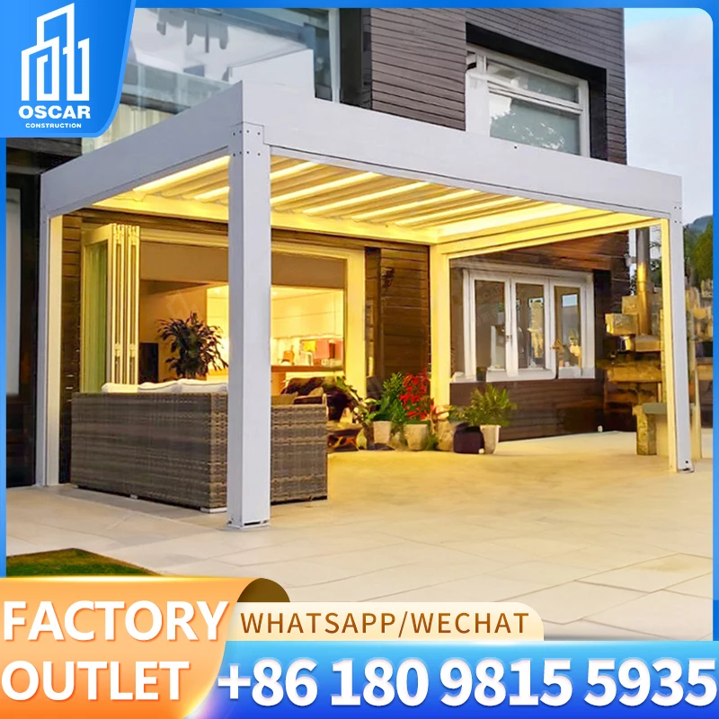 Pérgola motorizada de aluminio, cubierta para balcón, patio, techo, pérgola Bioclimática, 3x3, 4x4, 4x6