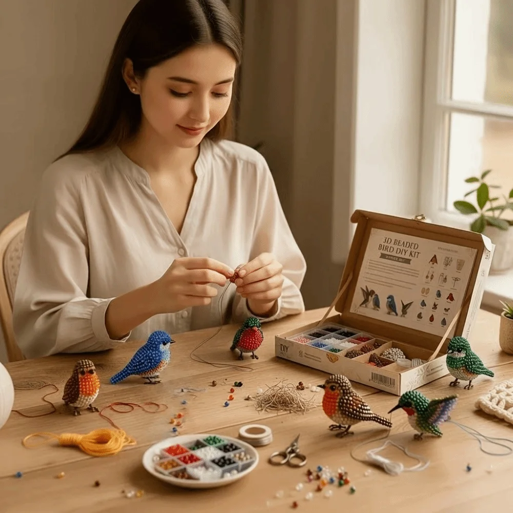 Handmade DIY Animal Bead Embroidery Kit Colorful Mini 3D Bead Pet Keychain Making Kit Tiny Educational Animal Crafting Set