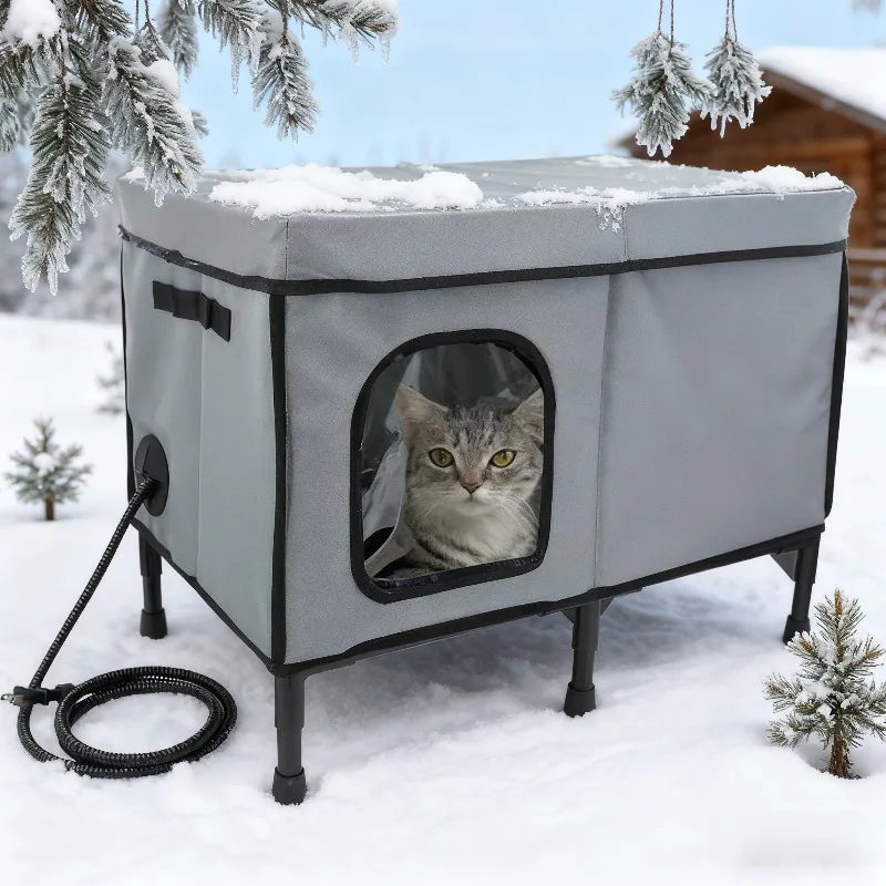 

Уличный водонепроницаемый кошачий домик, теплый зимний кошачий домик с подогревом, изолированный внешний складной кошачий гнездо, палатка для сна, очень большой питомец