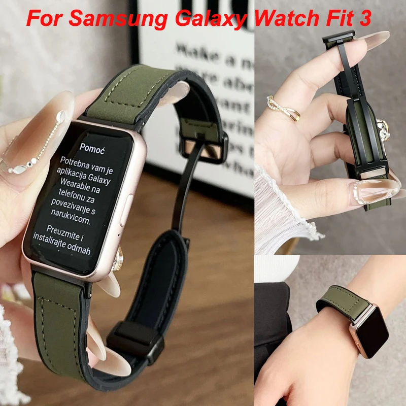 Leder + Silikonarmband für Samsung Galaxy Watch Fit 3, magnetisches Schnallenarmband für Samsung Galaxy Fit 3 Correa Gürtelarmband