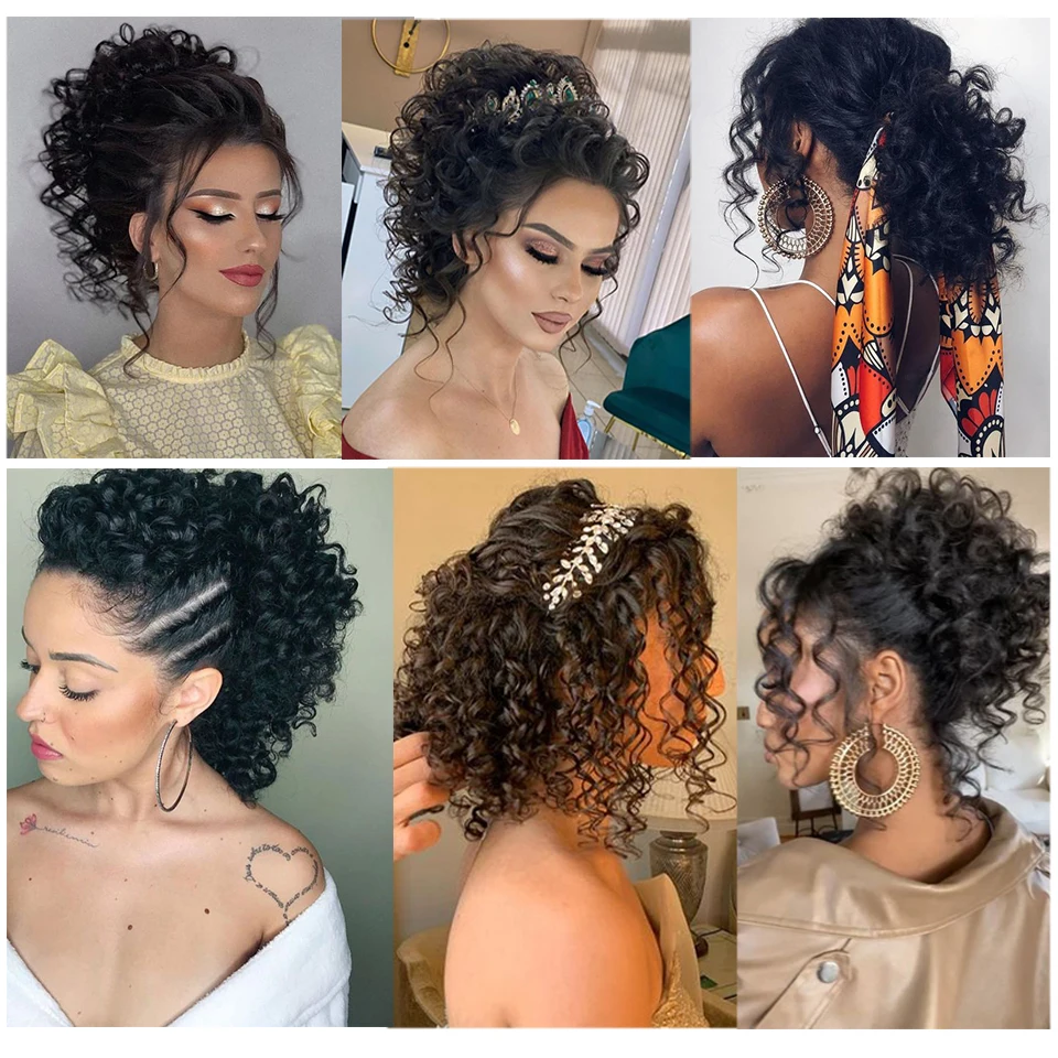 LUPU-Pinzas de moño de pelo rizado Afro sintético para mujer, banda de goma elástica, pelo falso Natural, fibra de alta temperatura