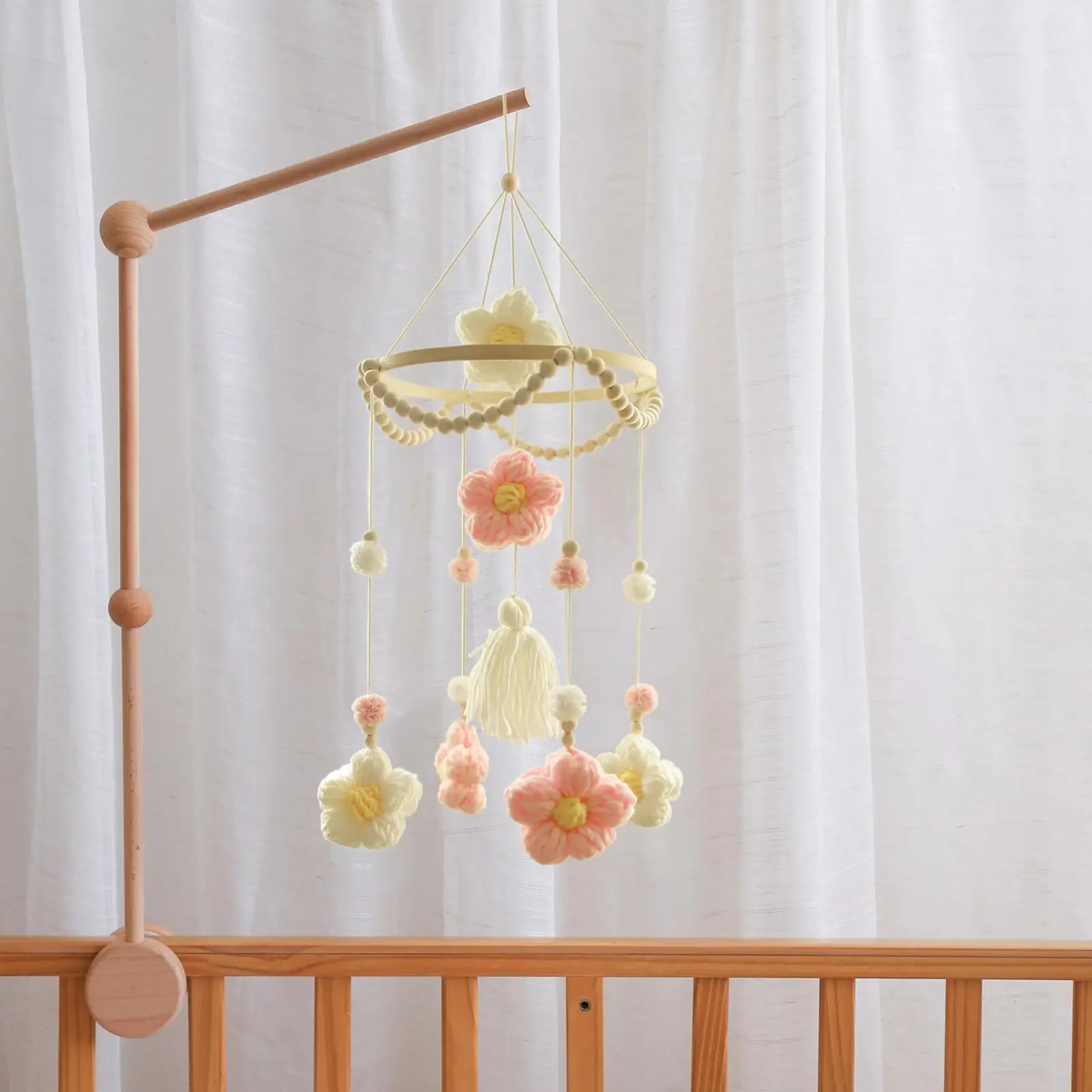Toddler Crib Mobile Woven Flower Crib Mobile Boys Girls Soother Rotating Colorful Decoration For Wall Bassinet Home Bedroom