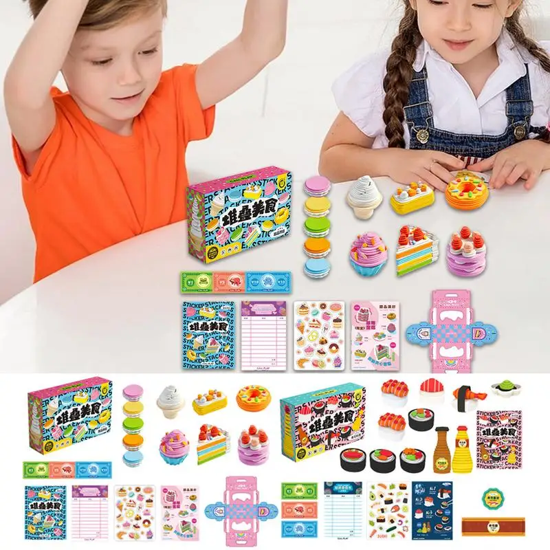 Pretend Play Kitchen Toys Stacking Toys Cake Desserts Breakfast Game Kitchen Accessories Educational Fake Food Toy For