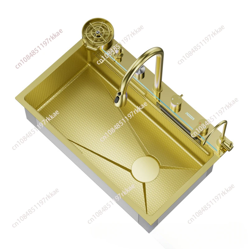 

Gold Golden 304 Stainless Steel Nano Kitchen Sink With 4-Function Touch Control Pannel Thickness 5MM Single Bowl undermount sink