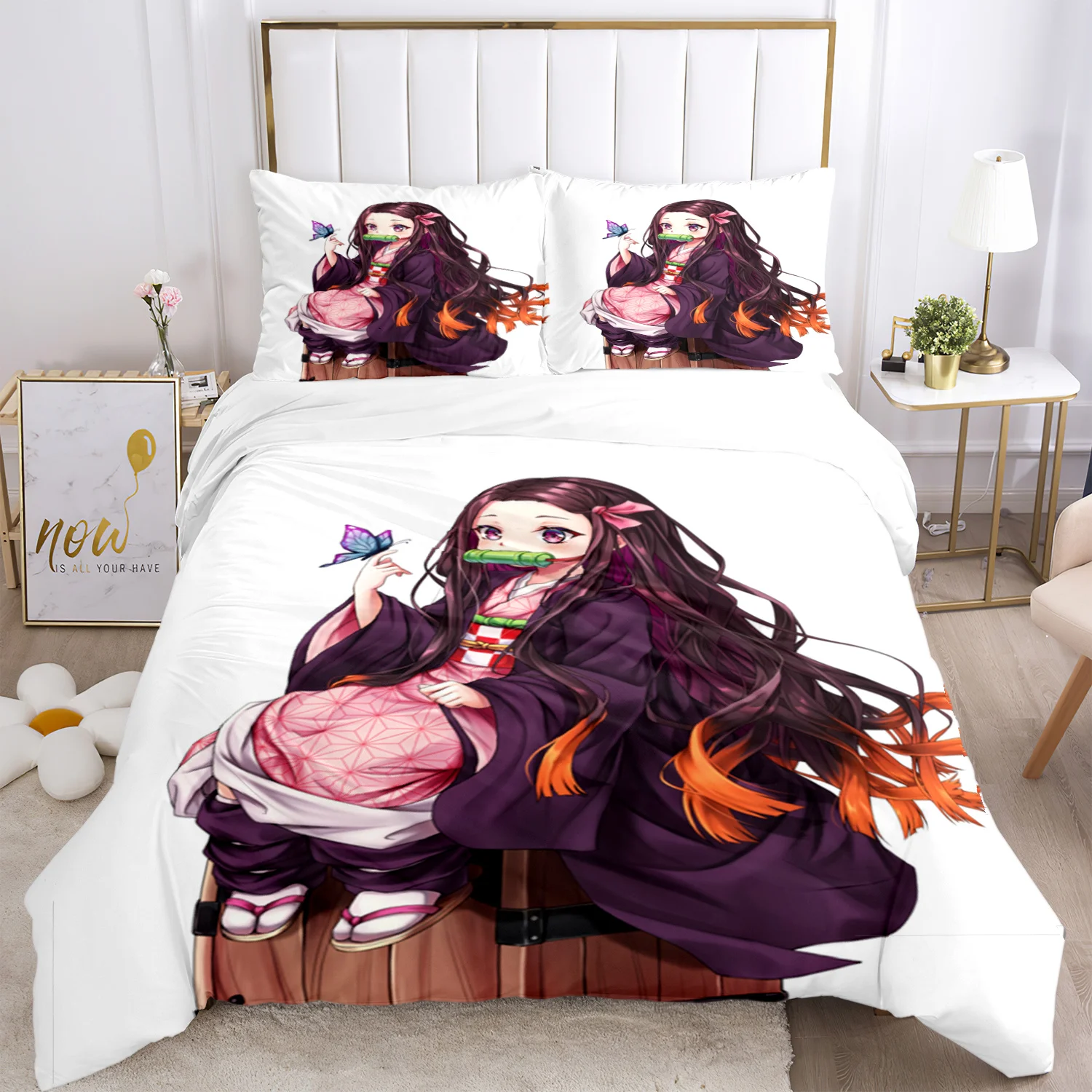 3D Print Demon Slayer Bedding Set Three Pieces Cartoon Anime Duvet Cover Set Kids Teens King Double Full Comforter Sets Gift