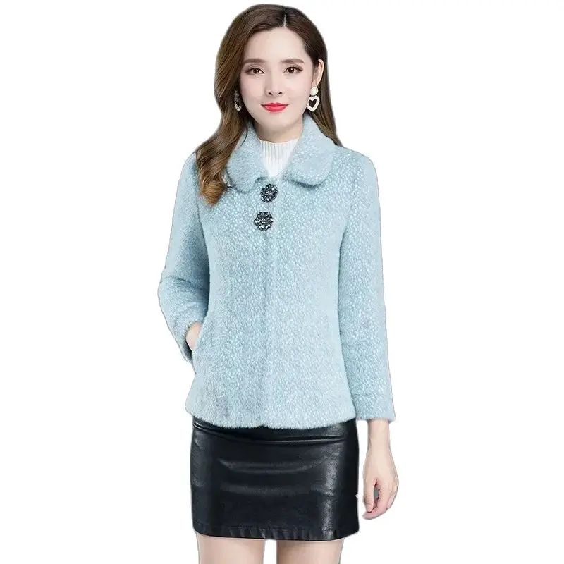 

Autumn Winter Short Woolen Jacket Women 2024 New Loose Lapel Pure Colour Coat Fashion Buttons Outerwear Thicken Overcoat Female