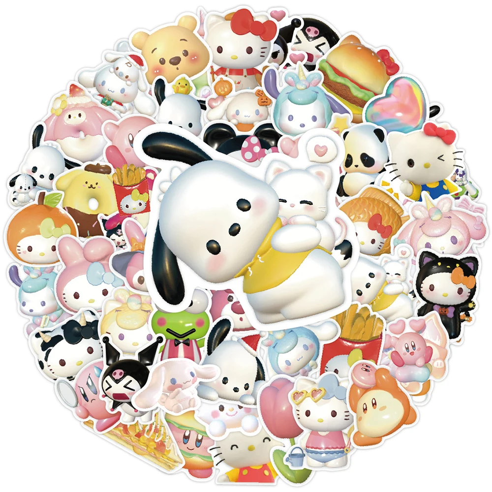 10/30/60PCS Mixed 3D Anime Sanrio Stickers Hello Kitty My Melody Kuromi Cinnamoroll Kids Toys DIY Laptop Guitar Sticker Decals