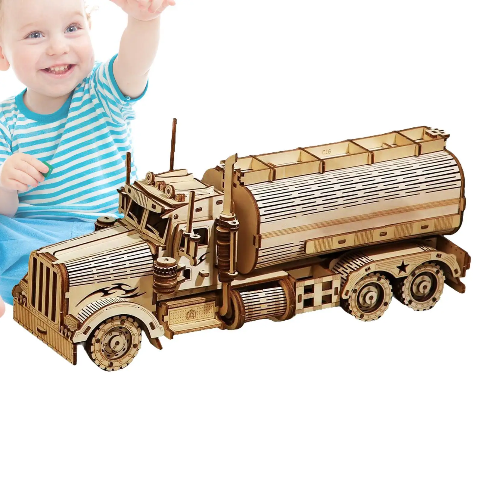 

3D Wooden Puzzle Model Kit 3D Small Tanker Assembly Puzzles Figurine Set Educational Learning Craft Hobby Assembly Toys for