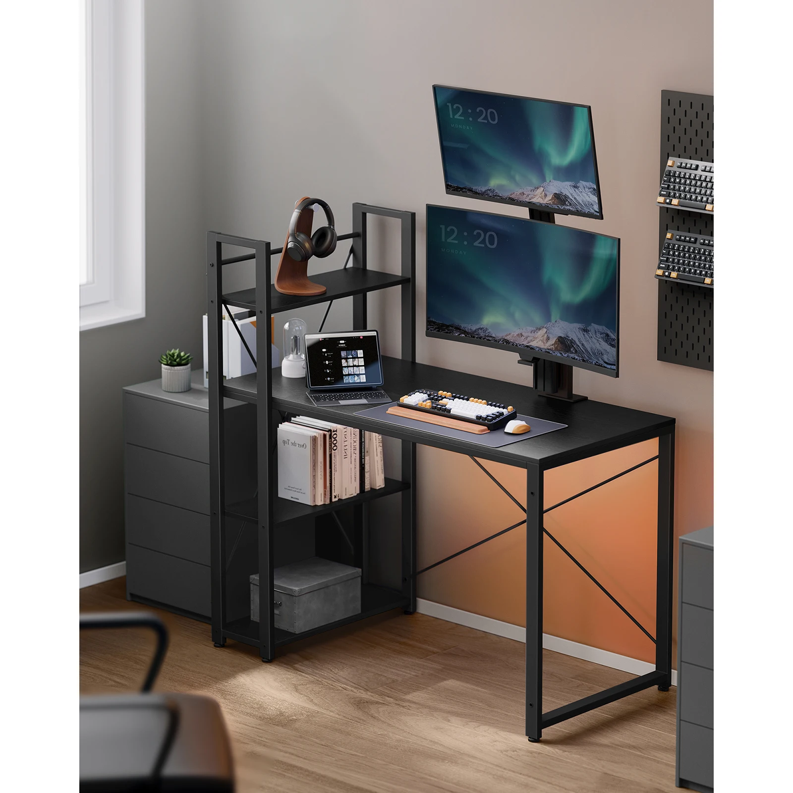 VASAGLE Computer Desk, Writing Desk with Storage Shelves on Left or Right, 120 cm Wide Home Office Desk, for Study