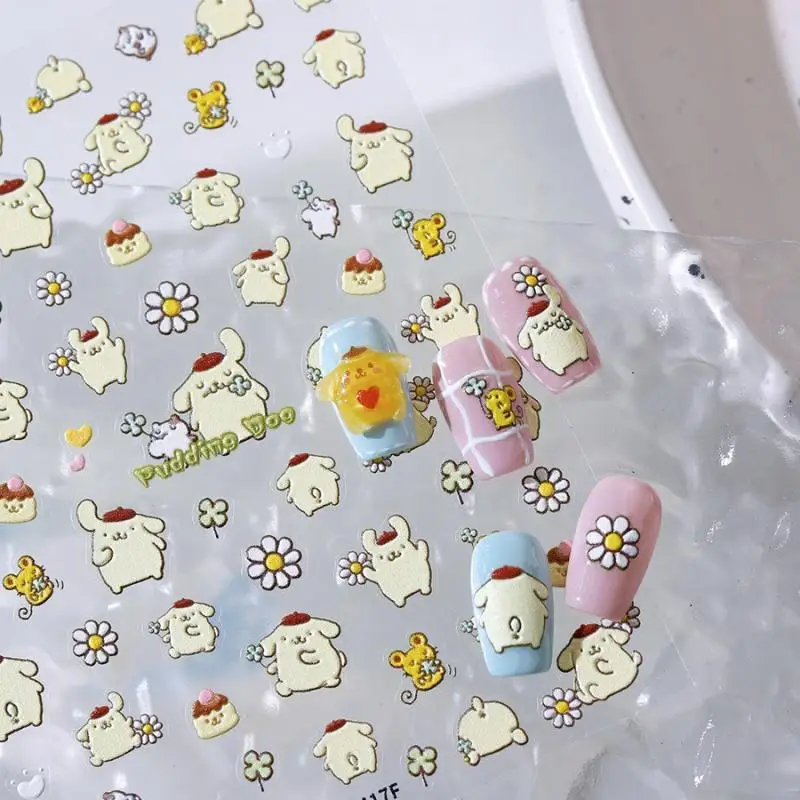 Kawaii Sanrio Pom Pom Purin Nail Stickers Children Waterproof 5D Nail Decorate Stickers Student Cartoon DIY Stickers Girl Gift