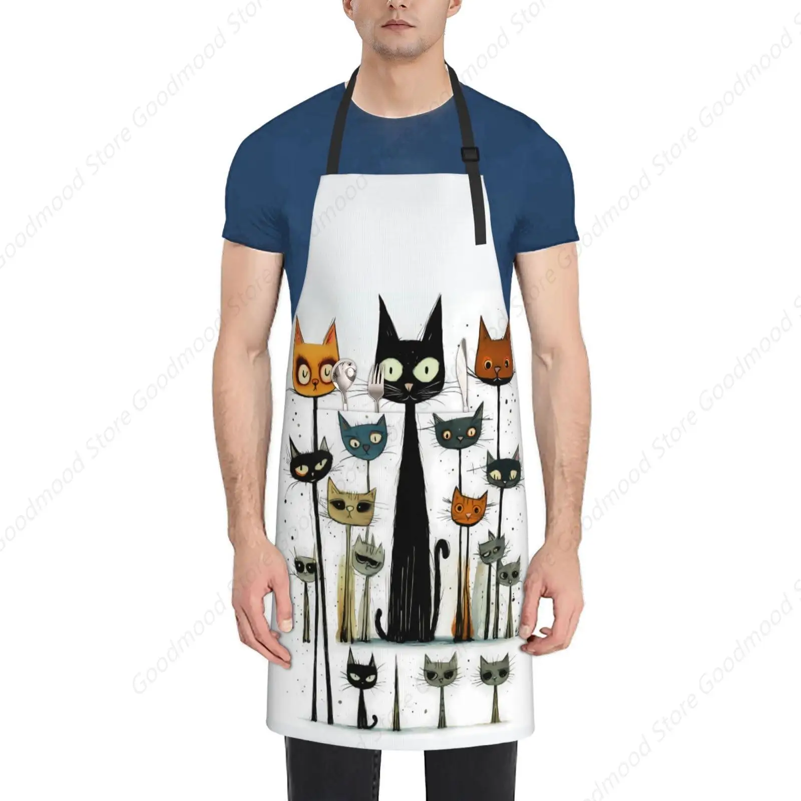 

Cute Cats Waterproof Apron With 2 Pockets Kitchen Chef Aprons Bibs For Cooking Baking Painting Gardening