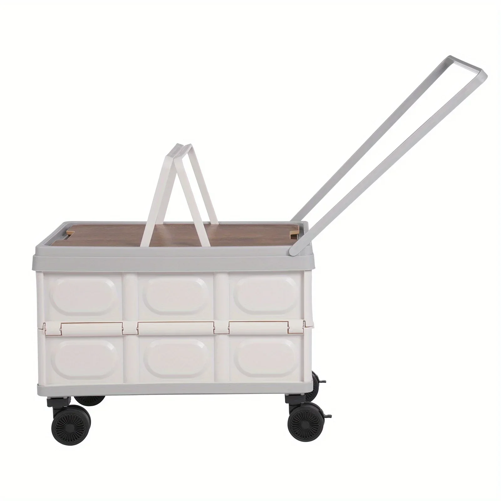 55L Foldable Cart with 360° Rotating Wheels and Long Handle - Grey, Made of PP, Suitable for Indoor and Outdoor Use, Picnic Set