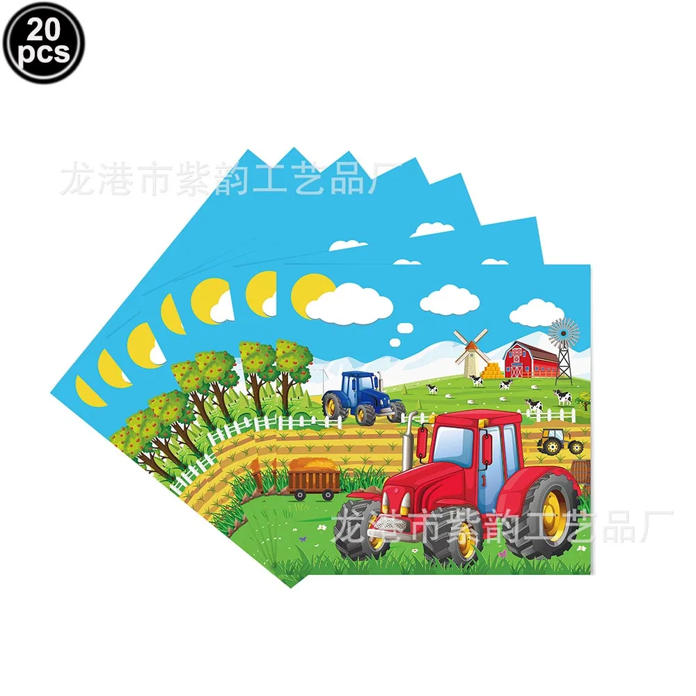 Tractor Birthday Decors Tableware Paper Plate Cup Napkin Balloon Set Happy Birthday Banner Farm Tractor Birthday Party Supplies