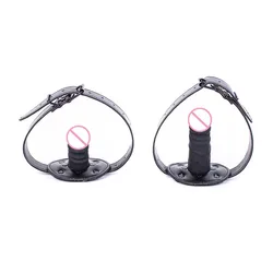 Fetish Bondage Sex Toys of Silicone Penis Plug with BDSM Slave Restraint Open Mouth Gag for Women Adult Game Intimate Goods