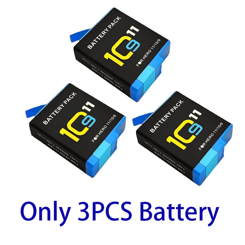 2000 mAh batterij voor GoPro Hero 11 10 9 Li-ion batterij Motion Camera batterijopslag voor GoPro Hero9 oplaadbare batterijen