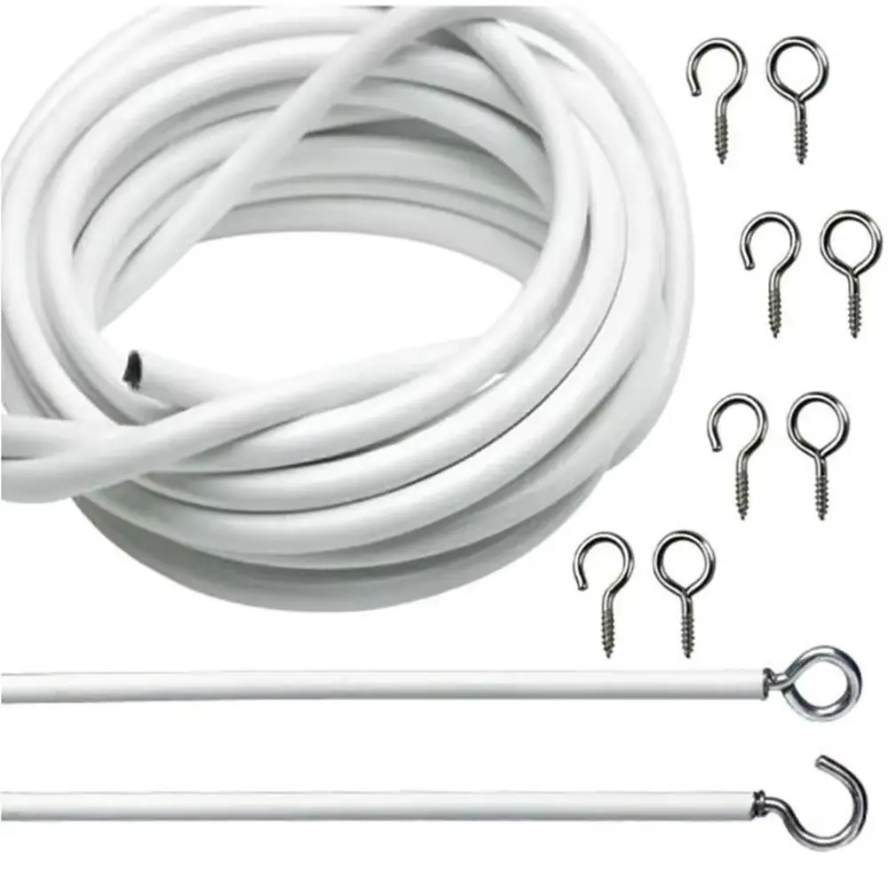 1Set New 2/3/4/5 Meters Curtain Spring Rope White with HOOKS EYES Window Cord Cable Net PVC Steel Curtain Track Wire