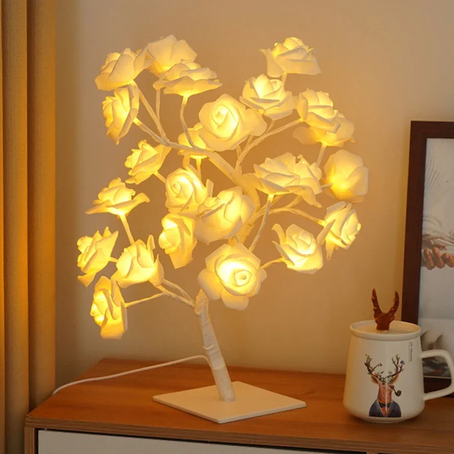 Thrisdar 24 LED Lighted Up Rose Flower Tree Lamp Rose Flower Table Lamp for Wedding Mother's Day Valentine’s Day Decor