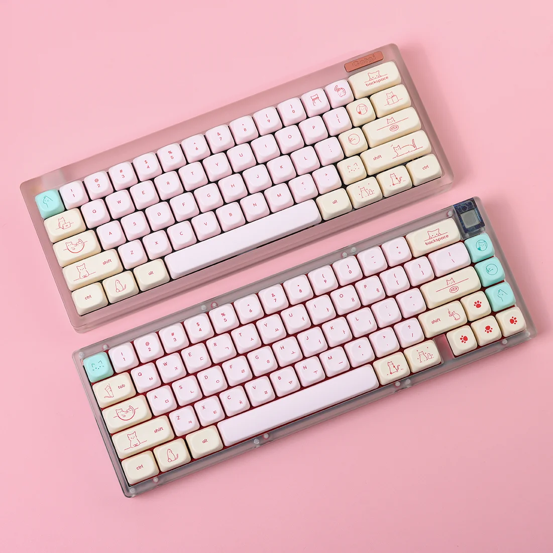 Cute Cat Korean Keycaps 128 keys PBT Sublimation Moa Ball Cap Pink Minimalist Small Font Mechanical Keyboard Keycaps