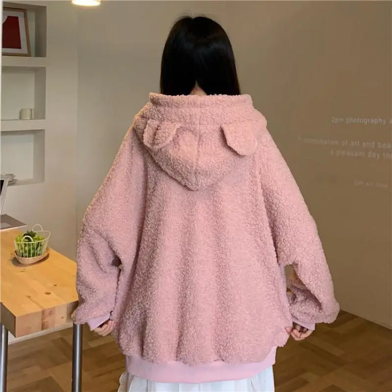 Extra Large 300kg Bear Ear Sweater Women\'s Thickened Korean Version Ins Loose Cute Rabbit Fat Sister Hooded Jacket Fashion