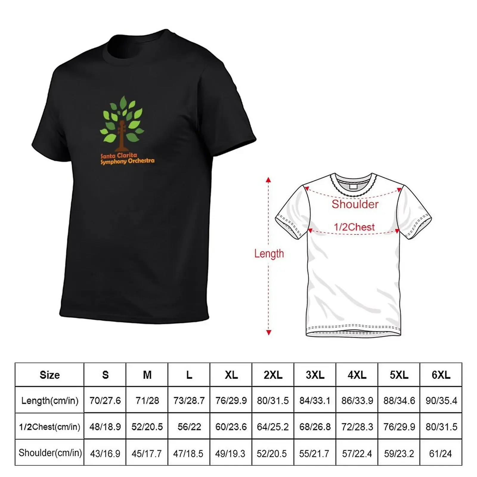 Santa Clarita Symphony Orchestra logo with scroll tree in orange and red T-Shirt clothes customs mens shirts graphic tee