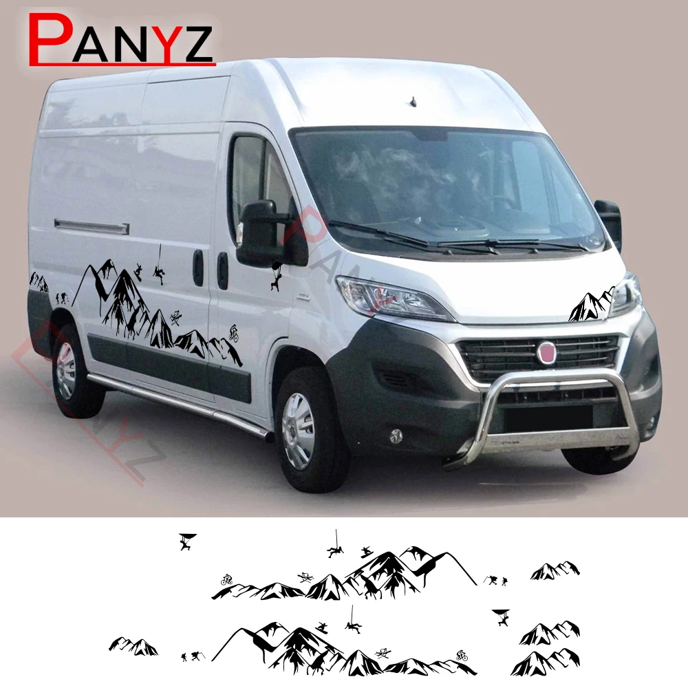 Van Body Side Stickers Camper Car Graphics Mountain Climb Decor Decals For Fiat Ducato Peugeot Boxer Citroen Jumper Motorhome