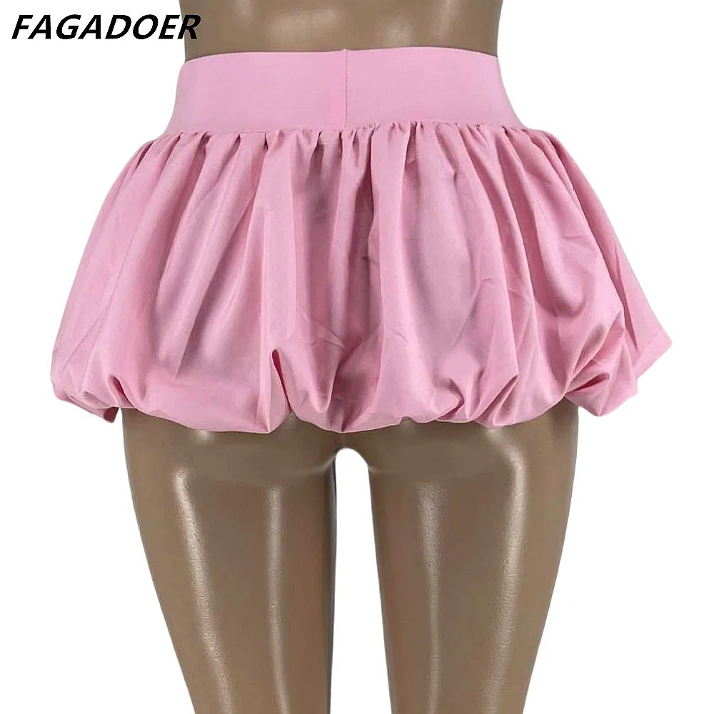 FAGADOER Sweet Women Graphic Sleeve T Shirts Streetwear Fashion Y2K Round Neck Top And Mini Puffy Skirts Two Piece Sets Outfits