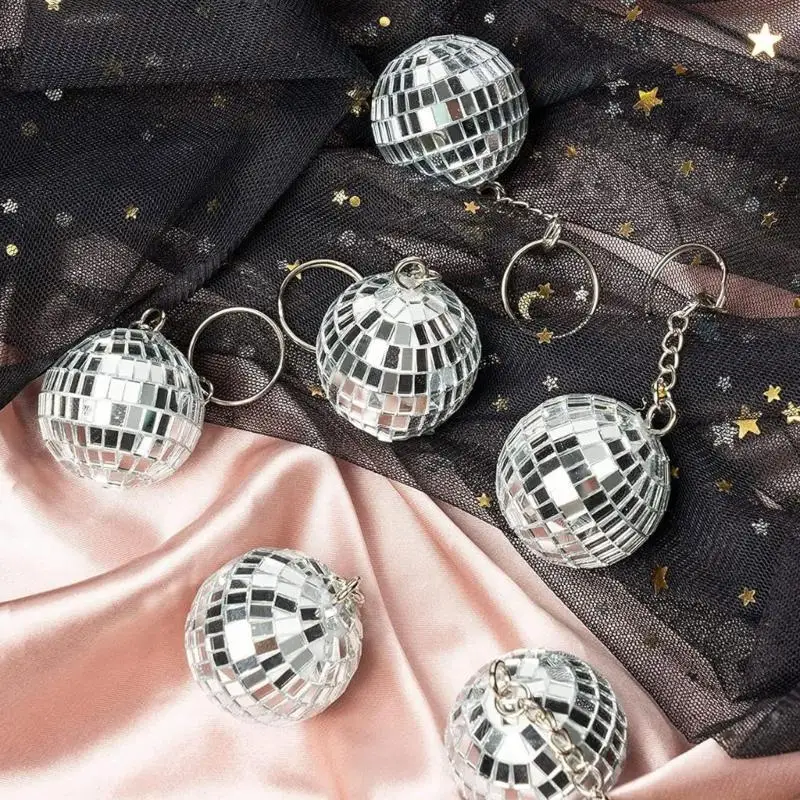12 Pieces Discos Balls Keychain Small Balls Pendant Hanging Balls Pendant 70s Discos Accessories Party Item Keyring