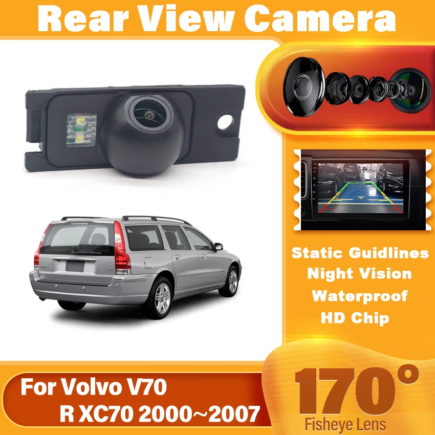 HD 1080P 170 °   Cámara de visión trasera de vehículo ojo de pez para Volvo V70 R XC70 2000 2001 2002 2003 2004 2005 2006 2007 visión nocturna HD