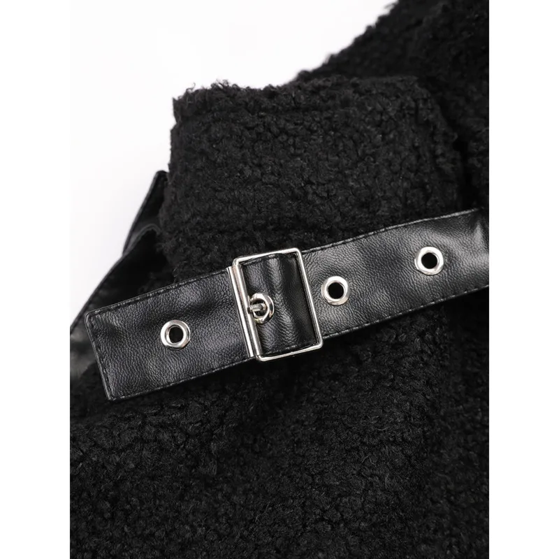 [Vibe] manteau en laine d'agneau noir grande taille Trench épais femmes nouveau col montant à manches longues coupe-vent mode automne hiver 2025