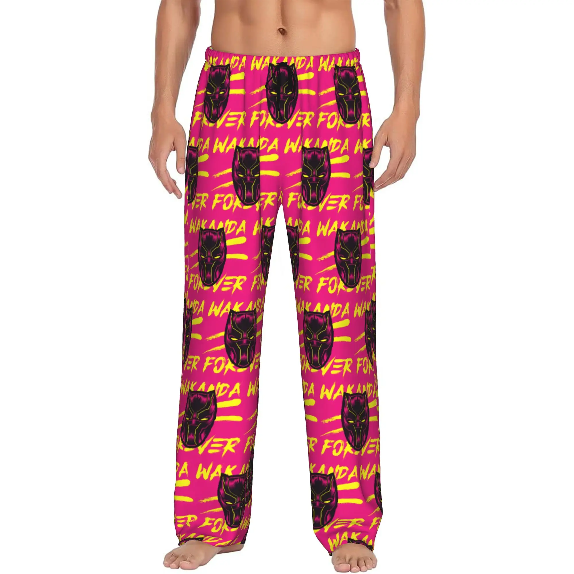

Custom Printed Men Black Anime Panther Pajama Pants Sleepwear Sleep Lounge Bottoms with Pockets