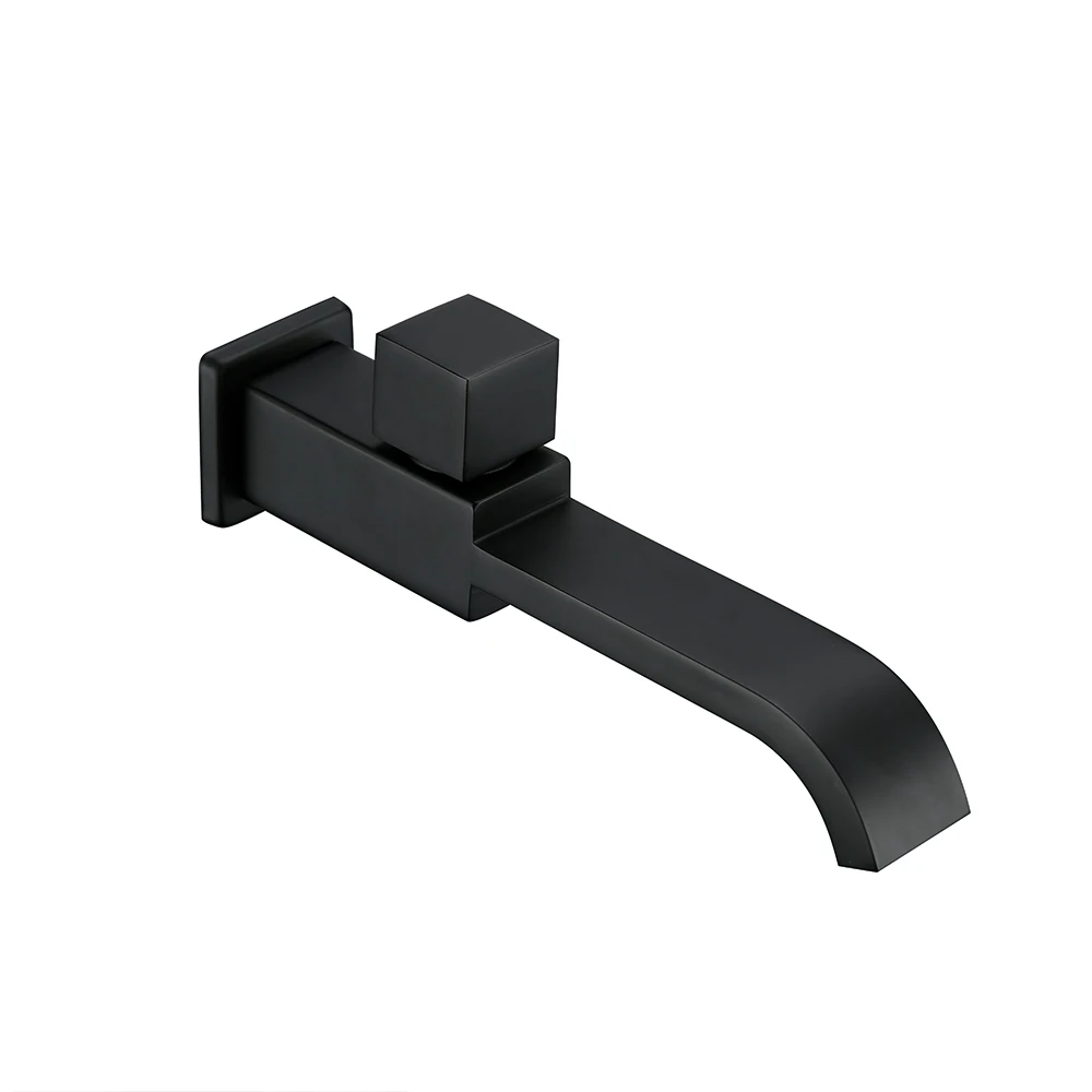 Torneira Retangular de Latão para Parede Preto Único Punho Frio Furo Único Banheiro Cozinha Pia