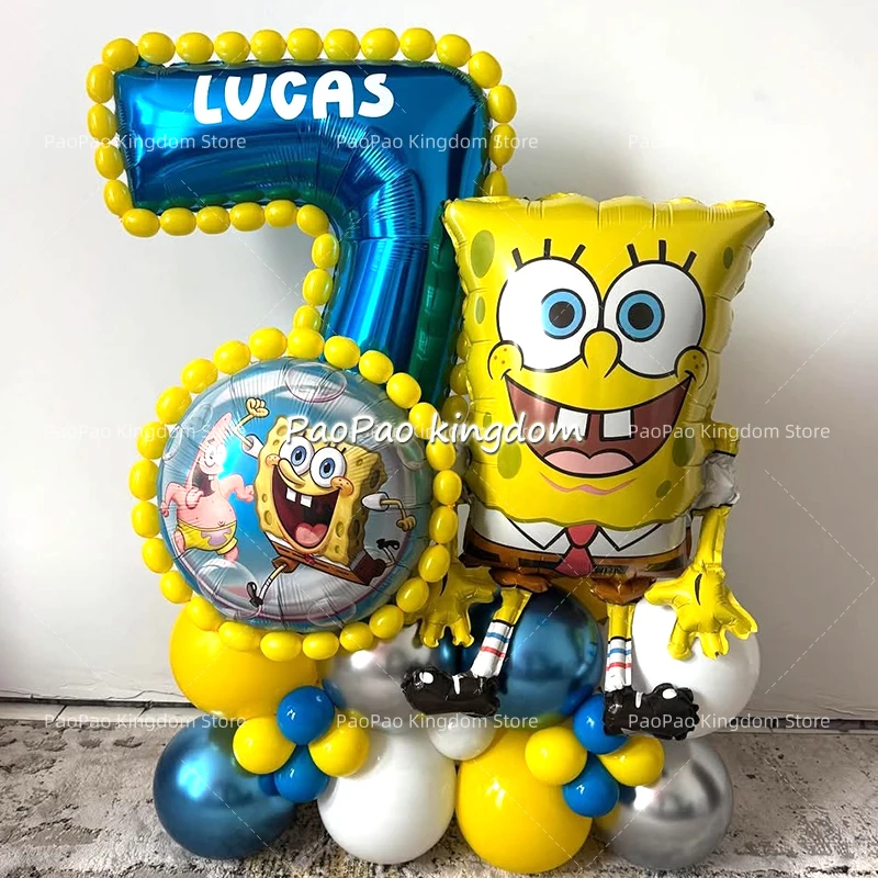 SpongeBob Party Geburtstag Ballon-Set Patrick Star Folien-Zahlenballon Latexballon Baby-Shower Party Dekorationen Zubehör