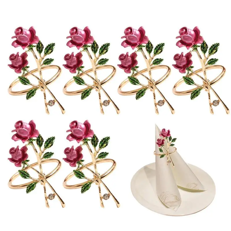 Rose Napkin Holder 6pcs Alloy Napkin Rings Romantic Home Decorations Floral Napkin Holder For Wedding Table Party