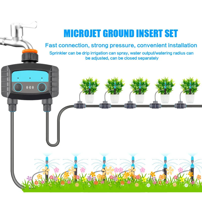 Inteligentny kontroler nawadniania Tuya Bluetooth Dwukanałowy zegar nawadniania Ogród Współpracuje z czujnikiem temperatury i wilgotności gleby
